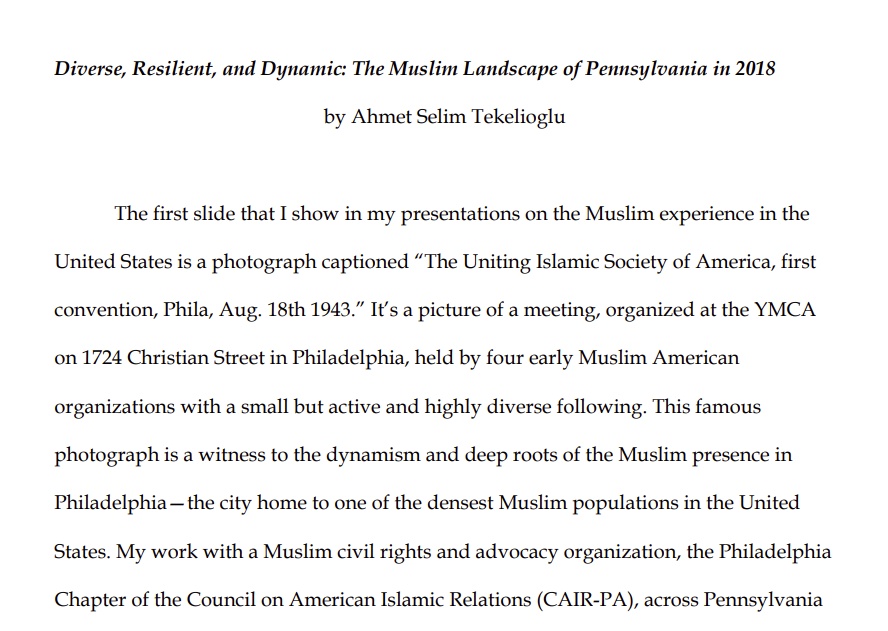 Essay by Ahmet Selim Tekelioglu Published in Pennsylvania Legacies Magazine (Vol. 18, No. 1, Spring 2018).