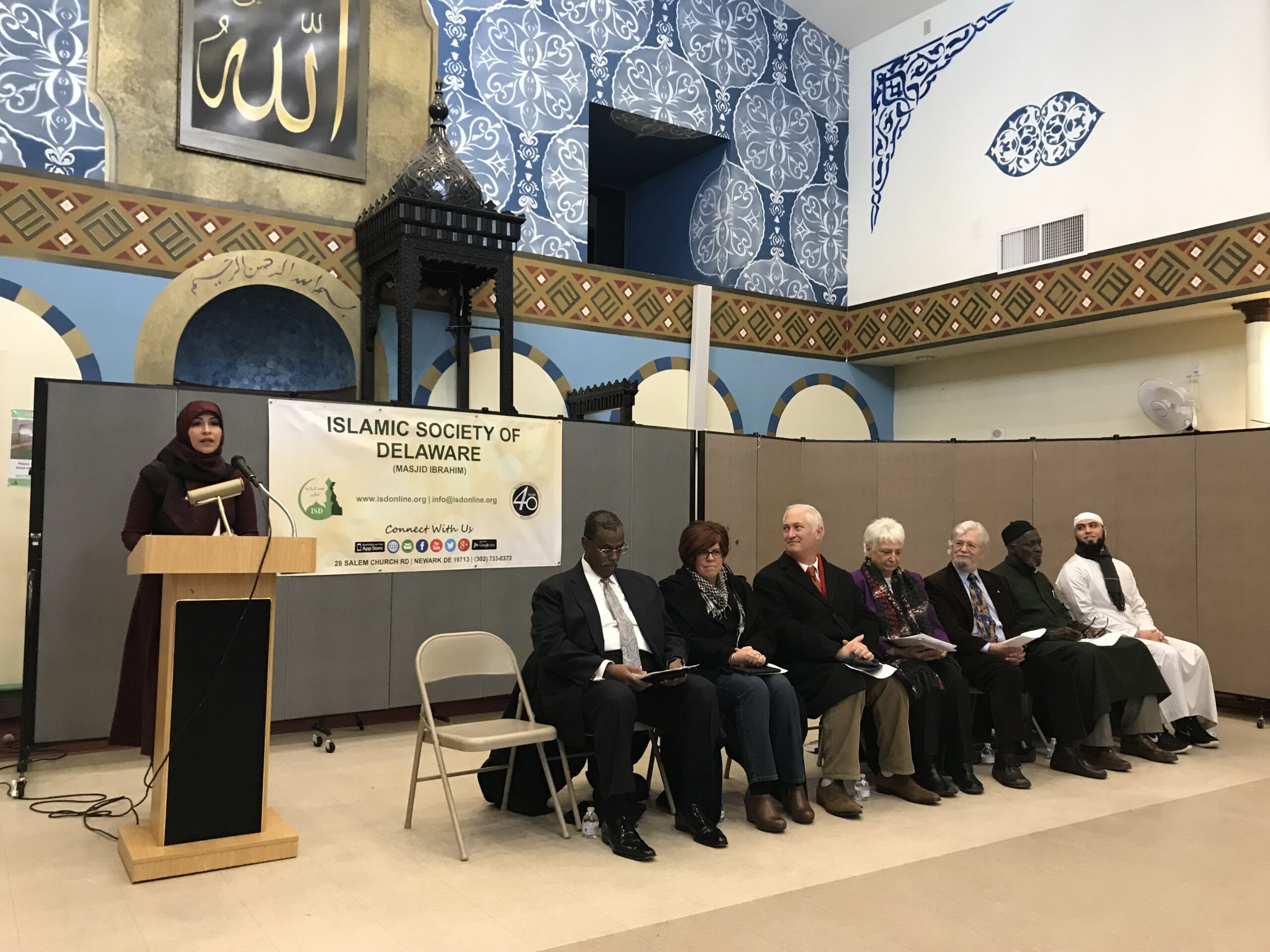 Speakers at an Interfaith event at the Islamic Society of Delaware
