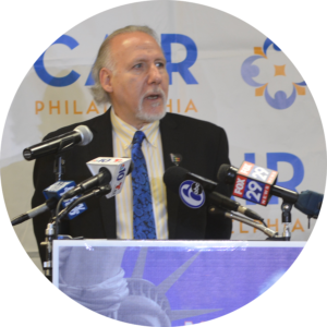 CAIR-PA staff member Jacob Bender speaking to the press.