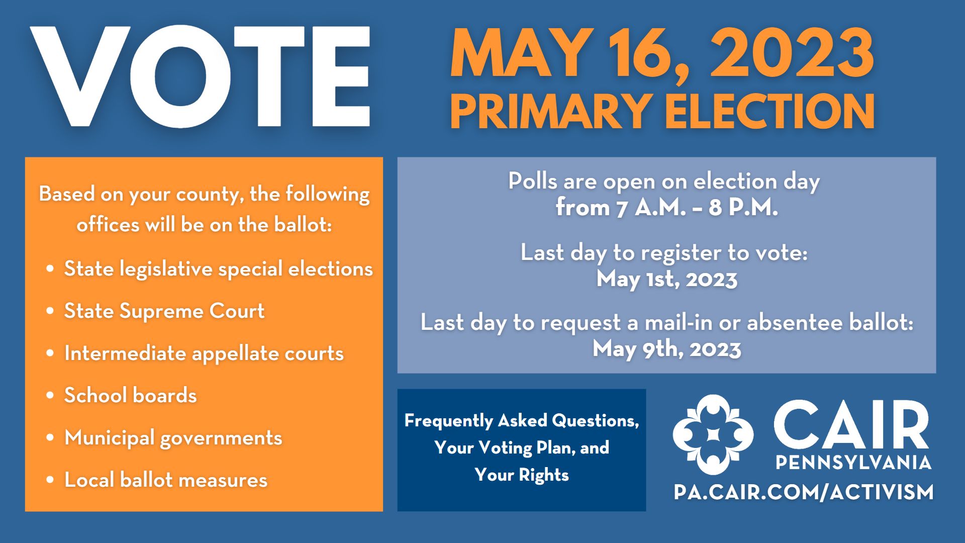 2023 Primary Elections (Pennsylvania) FAQ, Your Voting Plan, and Your