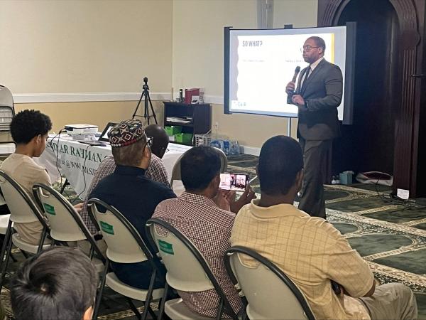 CAIR-Philadelphia Civil Rights Attorney Timothy Welbeck, Esq. conducting a Know Your Rights Workshop