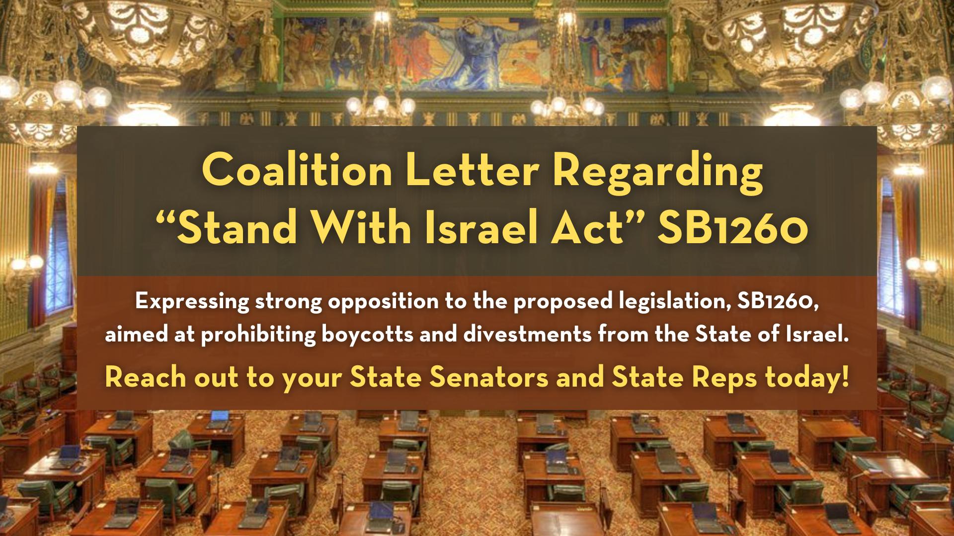 Coalition Letter Regarding “Stand With Israel Act” SB1260