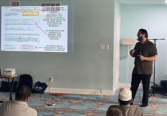 Adam Attia, Esq. presenting a Know Your Rights Workshop